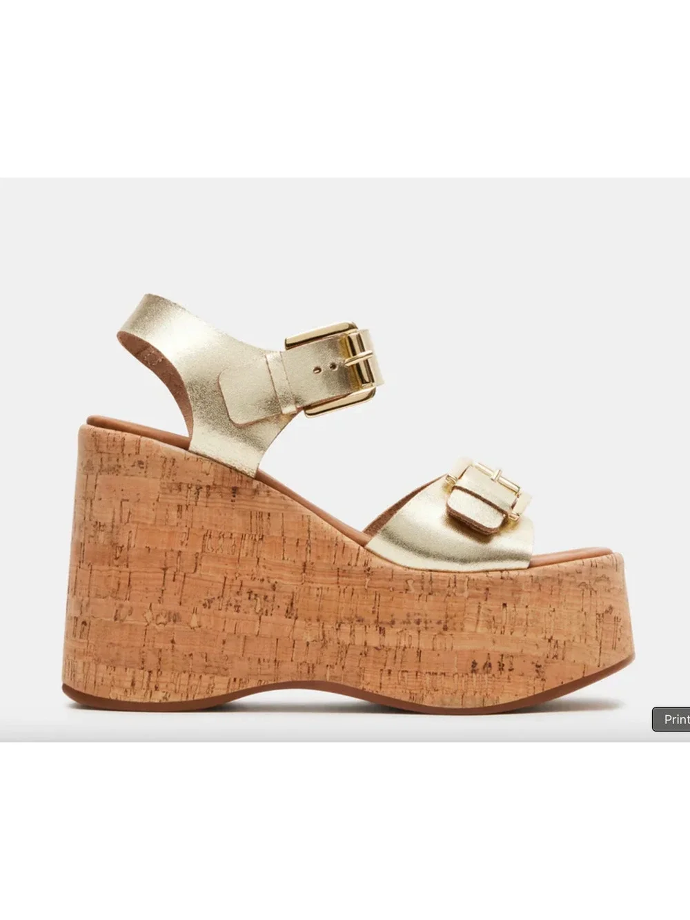 NEW Steve Madden River Platform Wedge Sandal 8 Gold Leather Buckle Ankle Strap